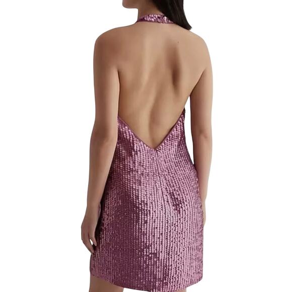EXPRESS Fashion Halter PINK Sequin Dress Open-Back Women sz Medium - Picture 4 of 10